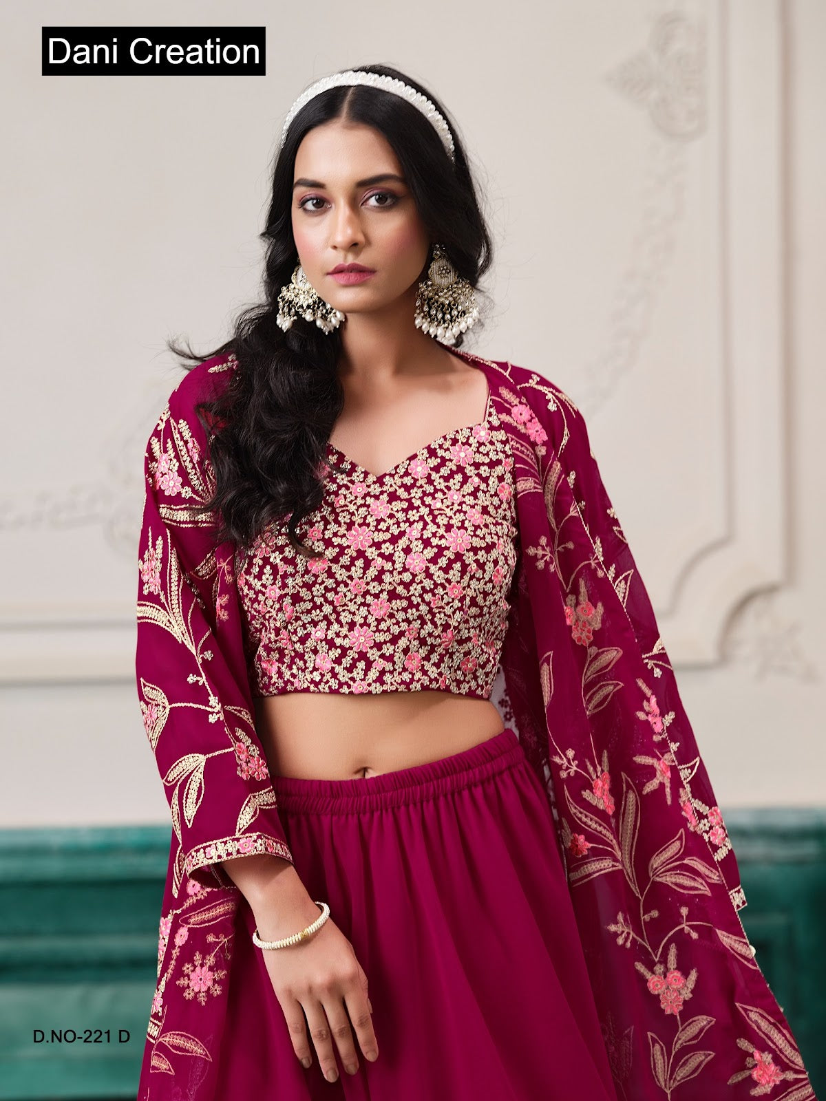 Vol 221 Dani Creations Aanaya Fox Georgette Crop Top Shurg Palazzo Set Manufacturer Ahmedabad