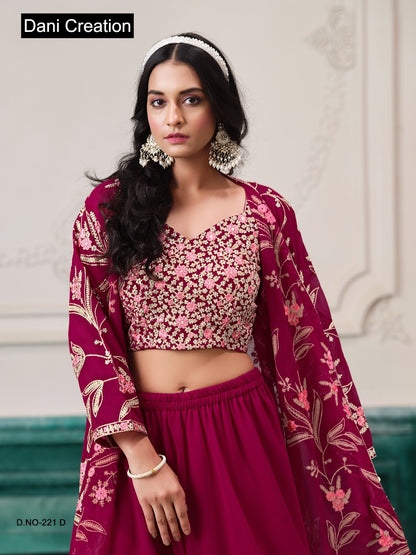 Vol 221 Dani Creations Aanaya Fox Georgette Crop Top Shurg Palazzo Set Manufacturer Ahmedabad