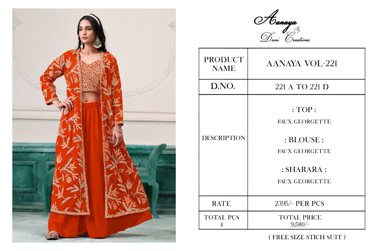 Vol 221 Dani Creations Aanaya Fox Georgette Crop Top Shurg Palazzo Set Manufacturer Ahmedabad