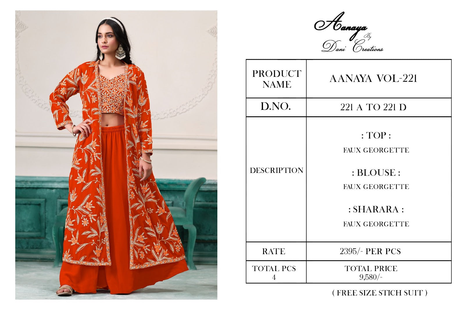 Vol 221 Dani Creations Aanaya Fox Georgette Crop Top Shurg Palazzo Set Manufacturer Ahmedabad