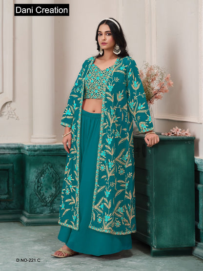 Vol 221 Dani Creations Aanaya Fox Georgette Crop Top Shurg Palazzo Set Manufacturer Ahmedabad