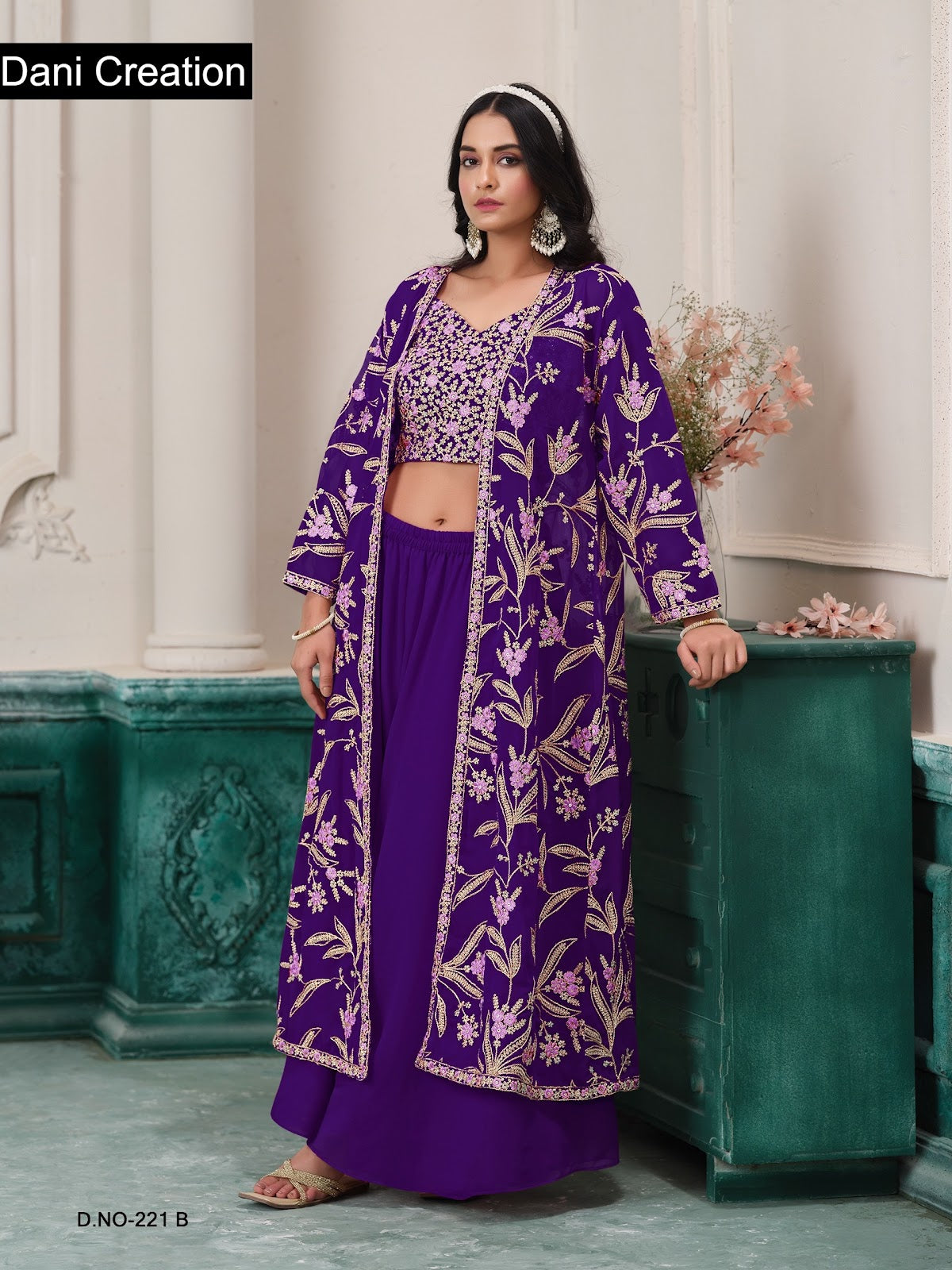 Vol 221 Dani Creations Aanaya Fox Georgette Crop Top Shurg Palazzo Set Manufacturer Ahmedabad