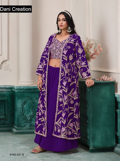 Vol 221 Dani Creations Aanaya Fox Georgette Crop Top Shurg Palazzo Set Manufacturer Ahmedabad