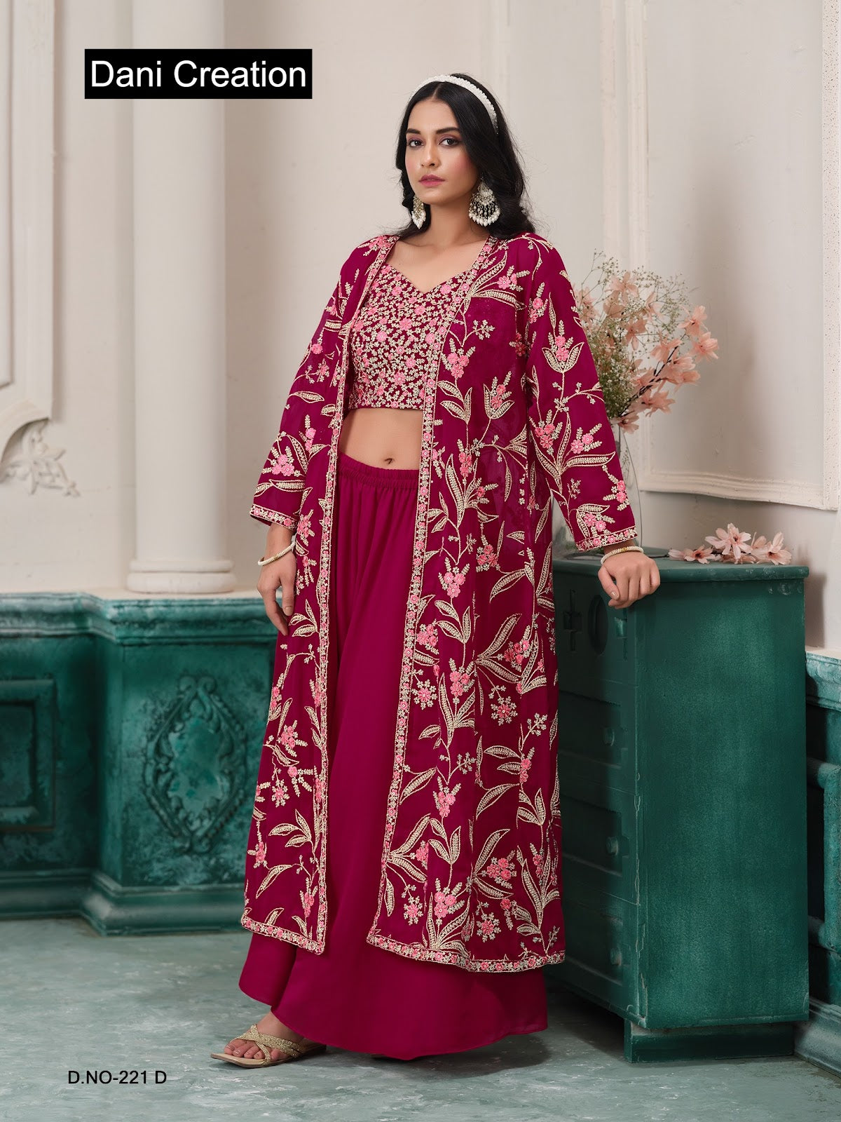 Vol 221 Dani Creations Aanaya Fox Georgette Crop Top Shurg Palazzo Set Manufacturer Ahmedabad