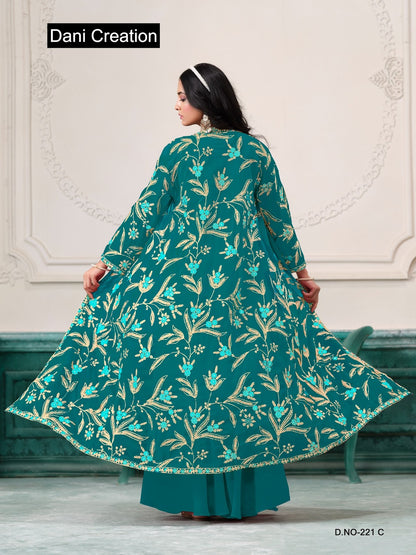 Vol 221 Dani Creations Aanaya Fox Georgette Crop Top Shurg Palazzo Set Manufacturer Ahmedabad