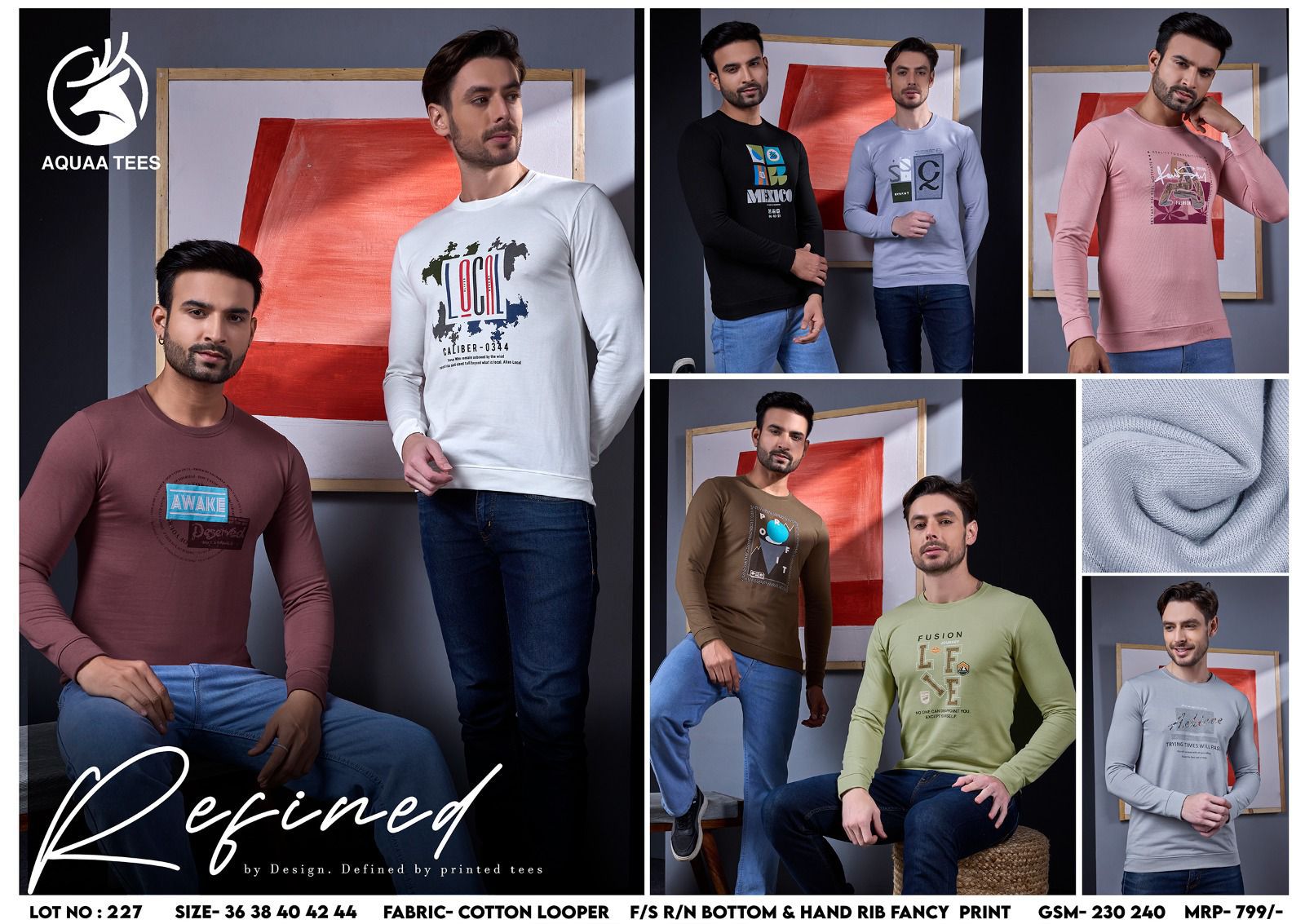 Vol 227 Aquaa Tees Cotton Looper Mens Tshirts Supplier India