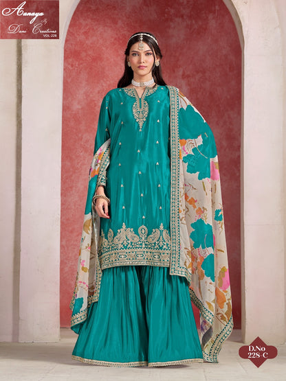 Vol 228 Dani Creations Aanaya Chinon Silk Readymade Sharara Suits Wholesale
