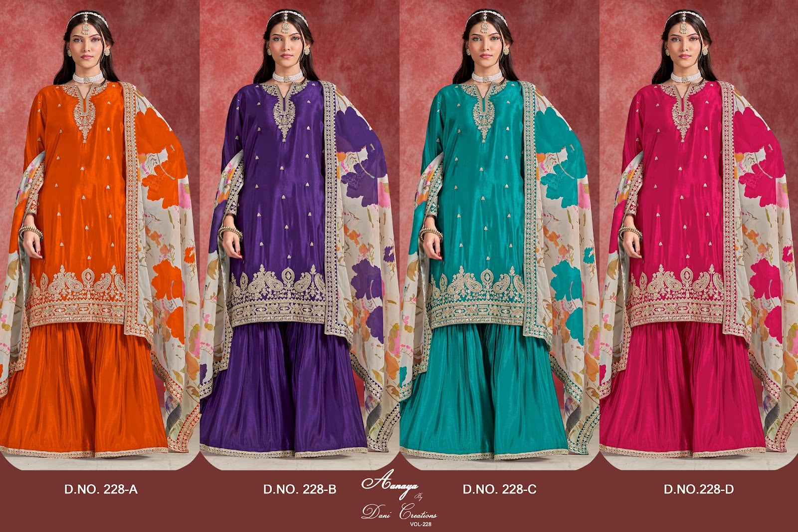 Vol 228 Dani Creations Aanaya Chinon Silk Readymade Sharara Suits Wholesale