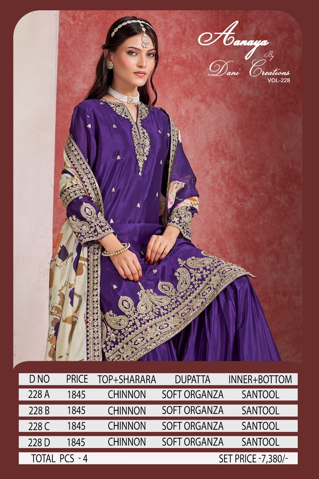 Vol 228 Dani Creations Aanaya Chinon Silk Readymade Sharara Suits Wholesale