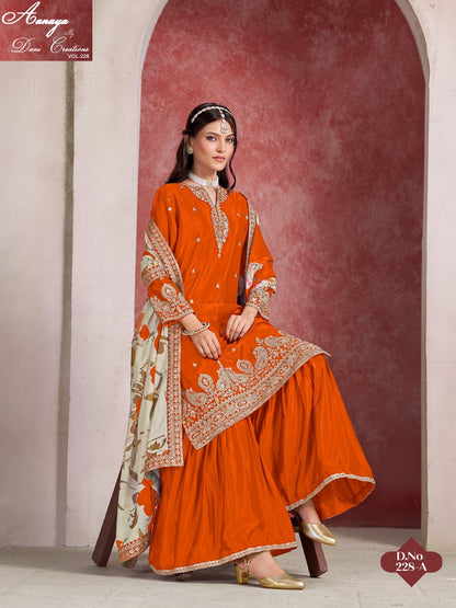 Vol 228 Dani Creations Aanaya Chinon Silk Readymade Sharara Suits Wholesale