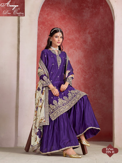 Vol 228 Dani Creations Aanaya Chinon Silk Readymade Sharara Suits Wholesale
