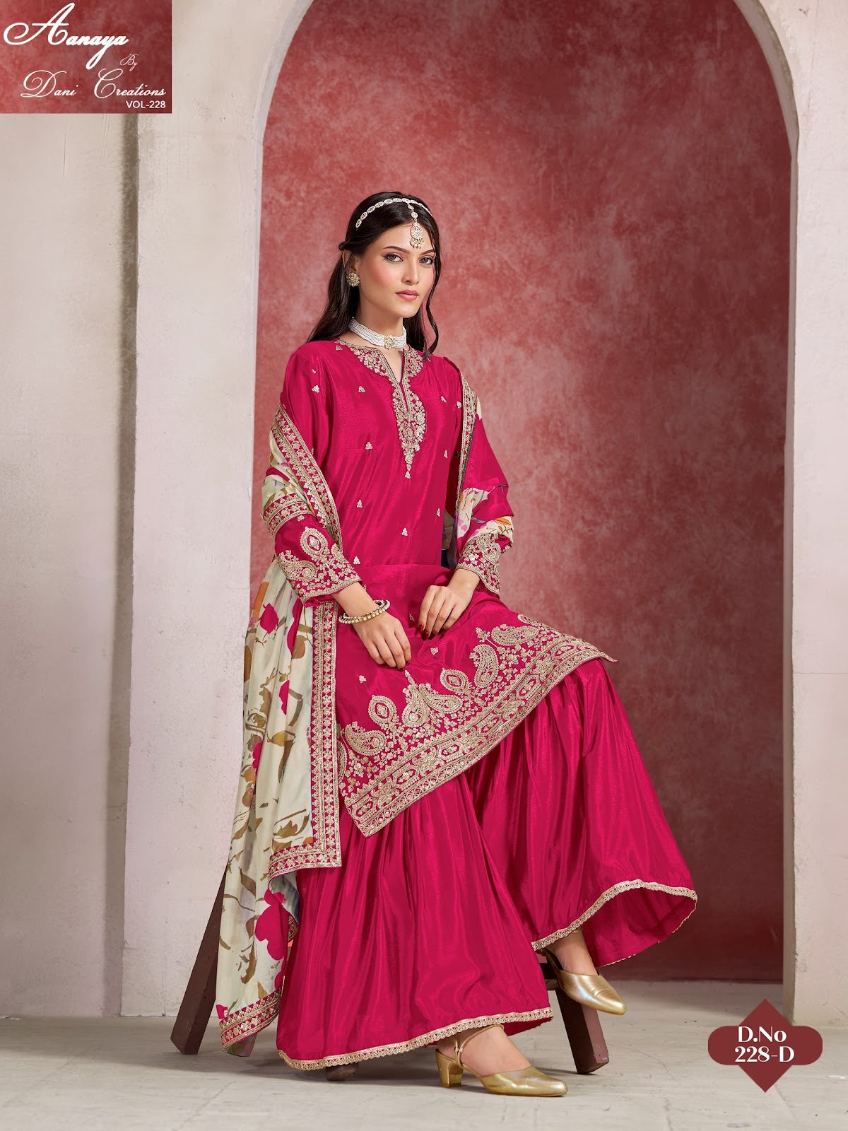 Vol 228 Dani Creations Aanaya Chinon Silk Readymade Sharara Suits Wholesale