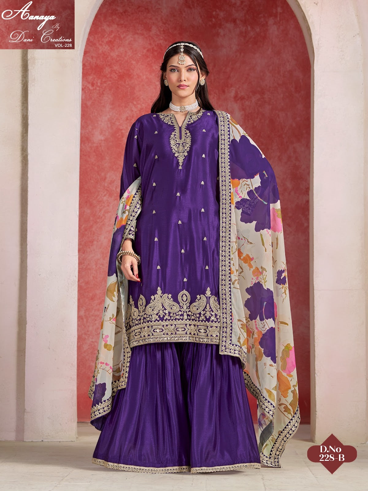 Vol 228 Dani Creations Aanaya Chinon Silk Readymade Sharara Suits Wholesale