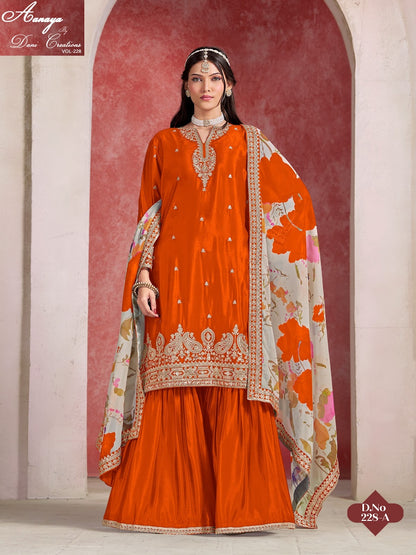 Vol 228 Dani Creations Aanaya Chinon Silk Readymade Sharara Suits Wholesale