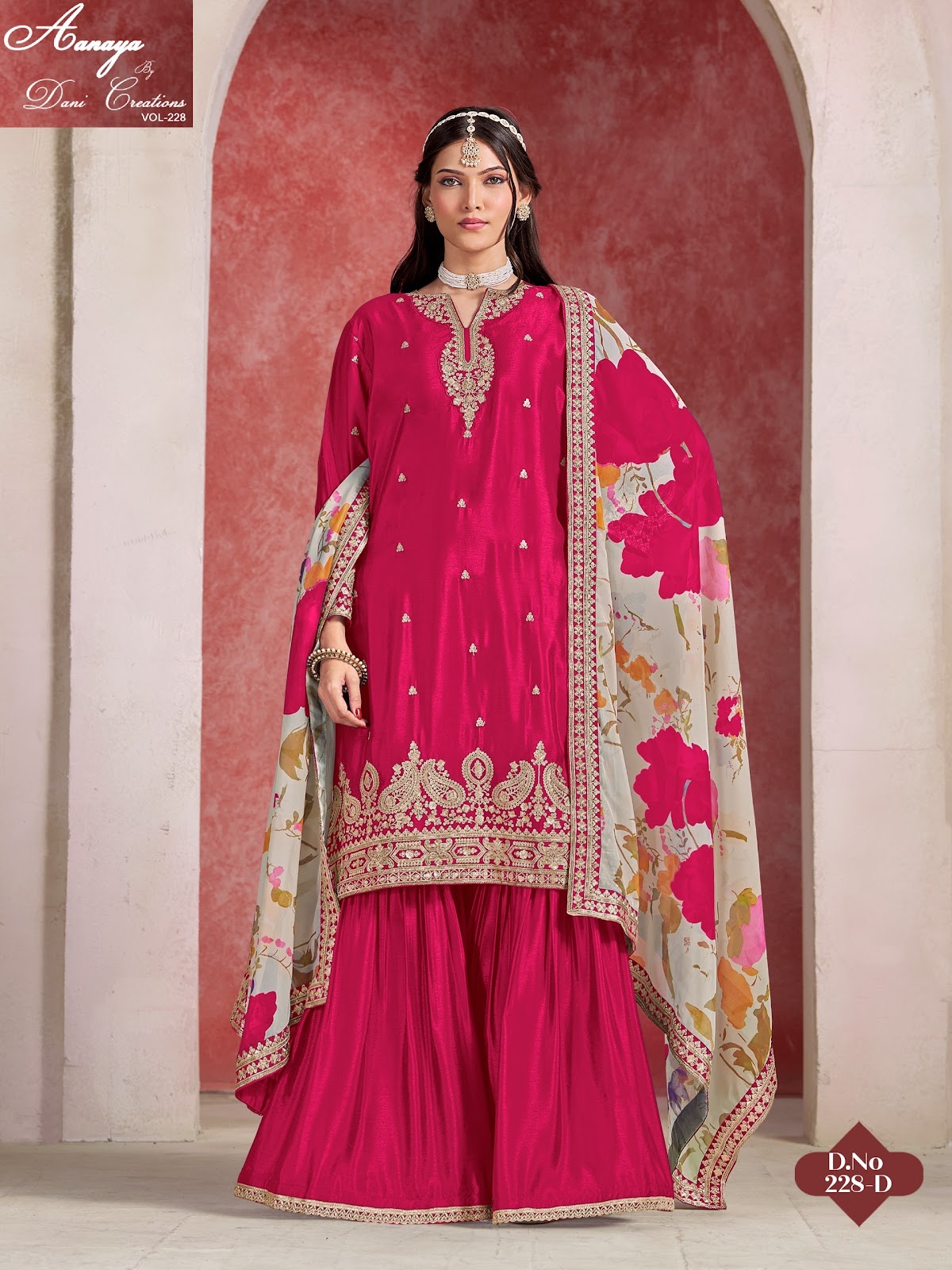 Vol 228 Dani Creations Aanaya Chinon Silk Readymade Sharara Suits Wholesale