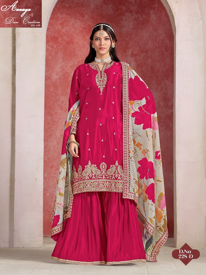Vol 228 Dani Creations Aanaya Chinon Silk Readymade Sharara Suits Wholesale