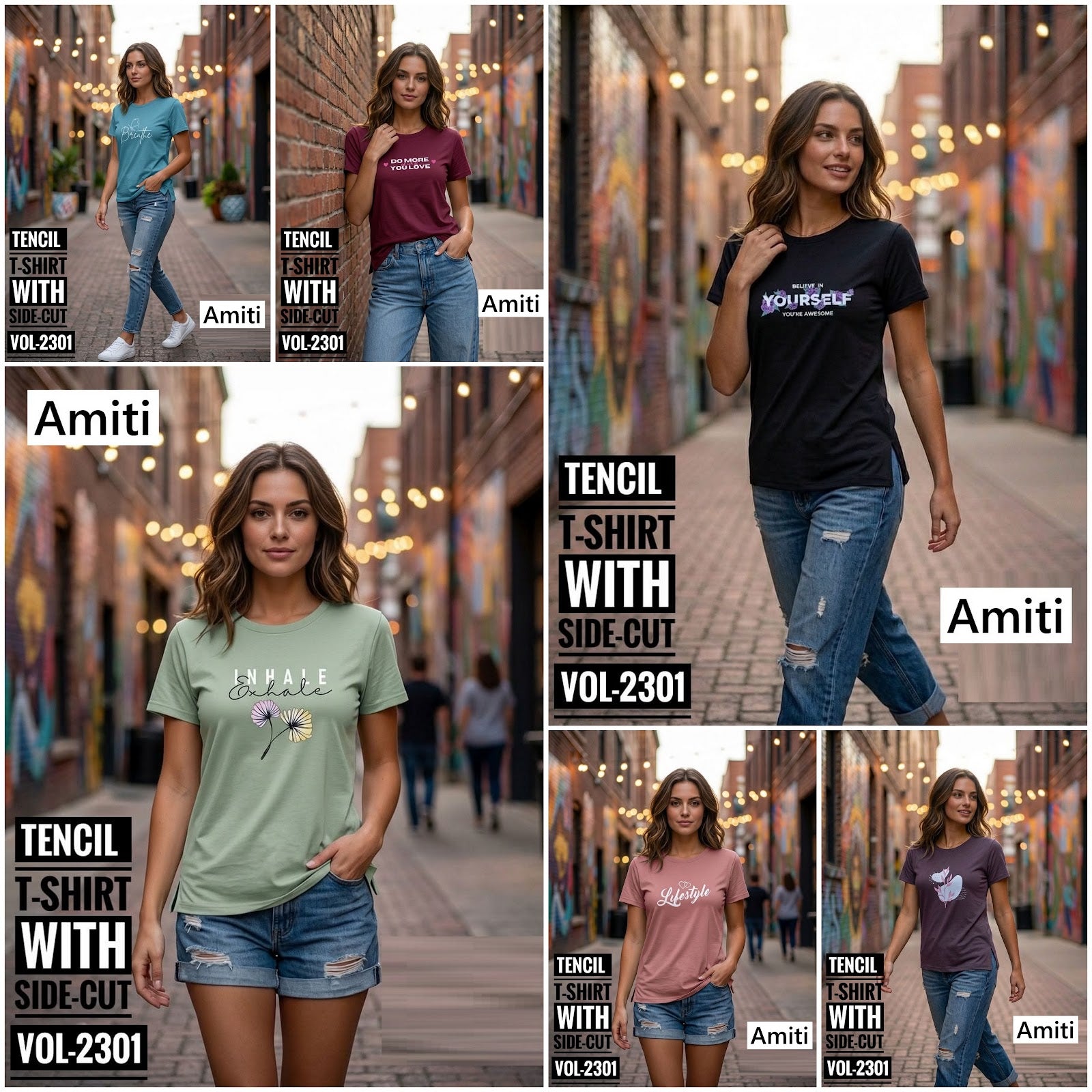 Vol 2301 Side Cut Amiti Tencil Women Tshirt Manufacturer India