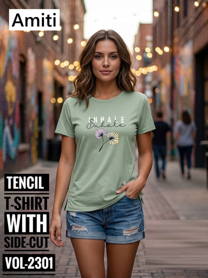 Vol 2301 Side Cut Amiti Tencil Women Tshirt Manufacturer India