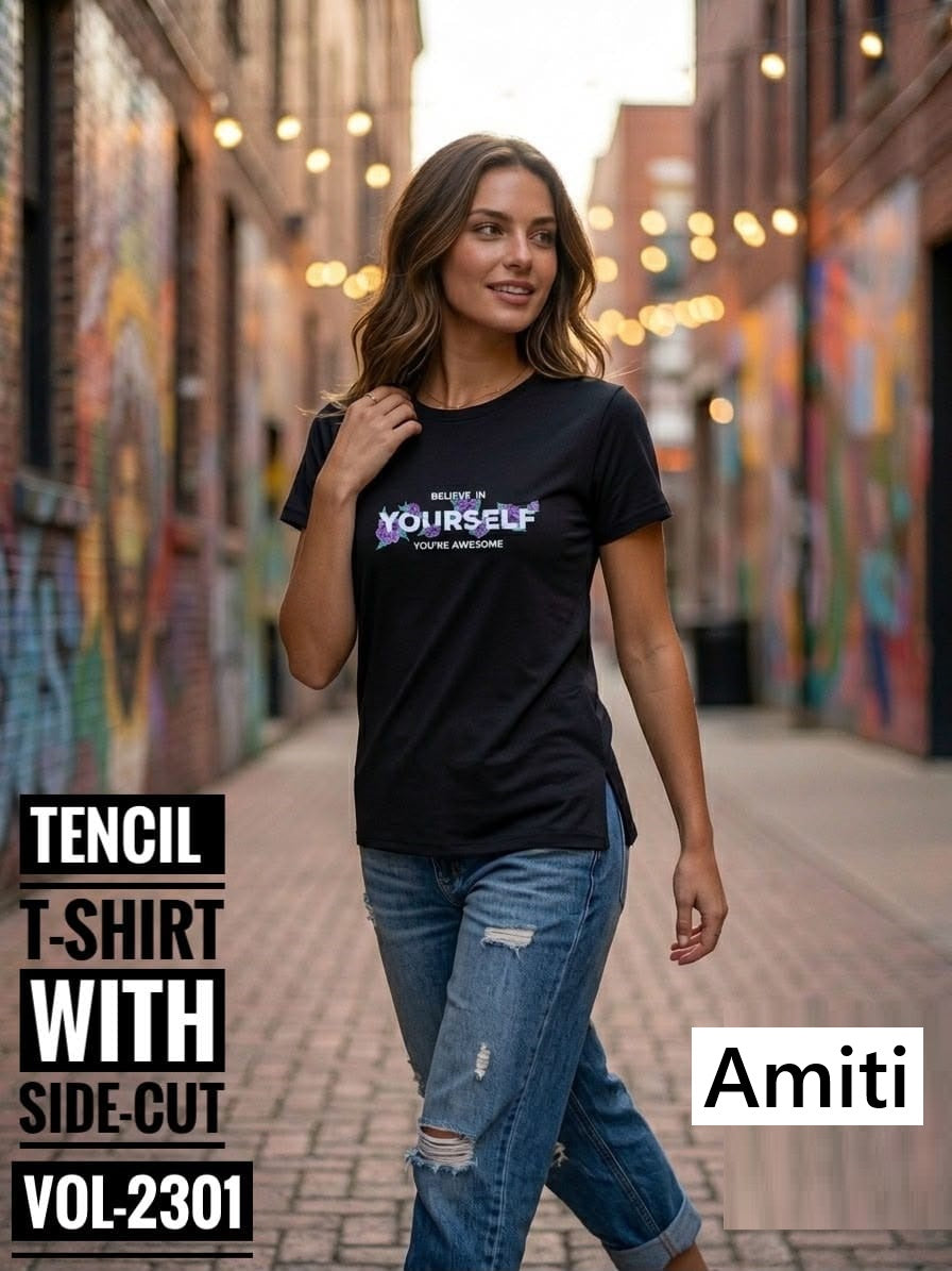 Vol 2301 Side Cut Amiti Tencil Women Tshirt Manufacturer India