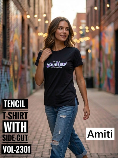 Vol 2301 Side Cut Amiti Tencil Women Tshirt Manufacturer India
