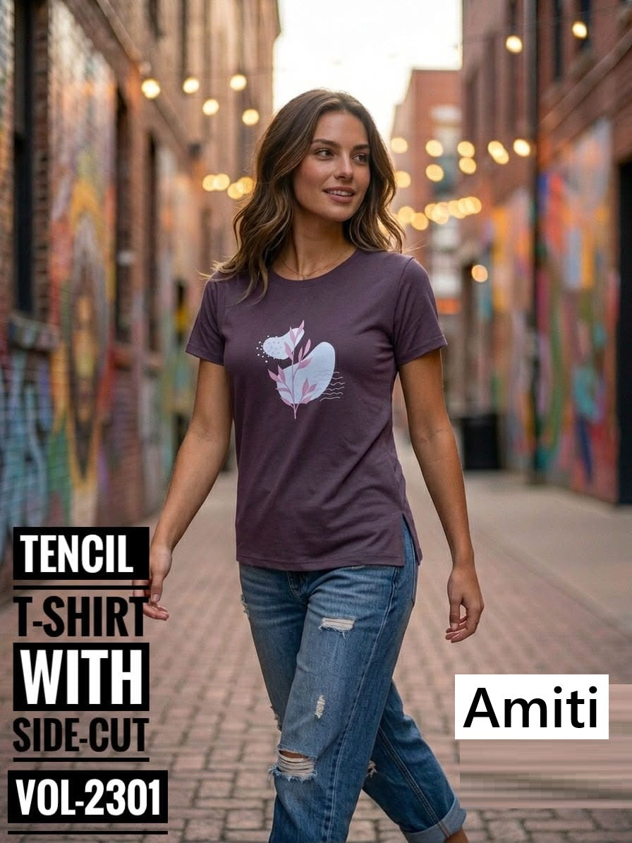 Vol 2301 Side Cut Amiti Tencil Women Tshirt Manufacturer India