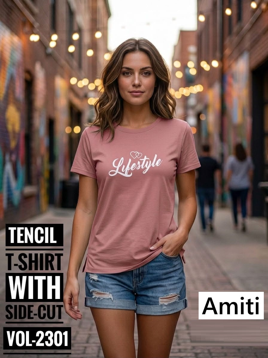 Vol 2301 Side Cut Amiti Tencil Women Tshirt Manufacturer India