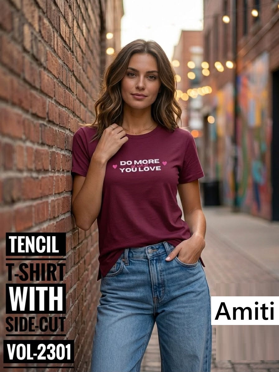 Vol 2301 Side Cut Amiti Tencil Women Tshirt Manufacturer India