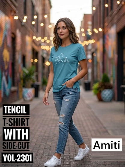 Vol 2301 Side Cut Amiti Tencil Women Tshirt Manufacturer India