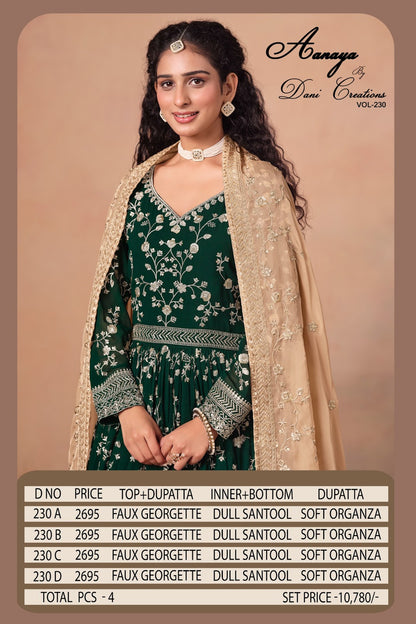 Vol 230 Dani Creation Aanaya Fox Georgette Anarkali Salwar Suits Wholesaler India