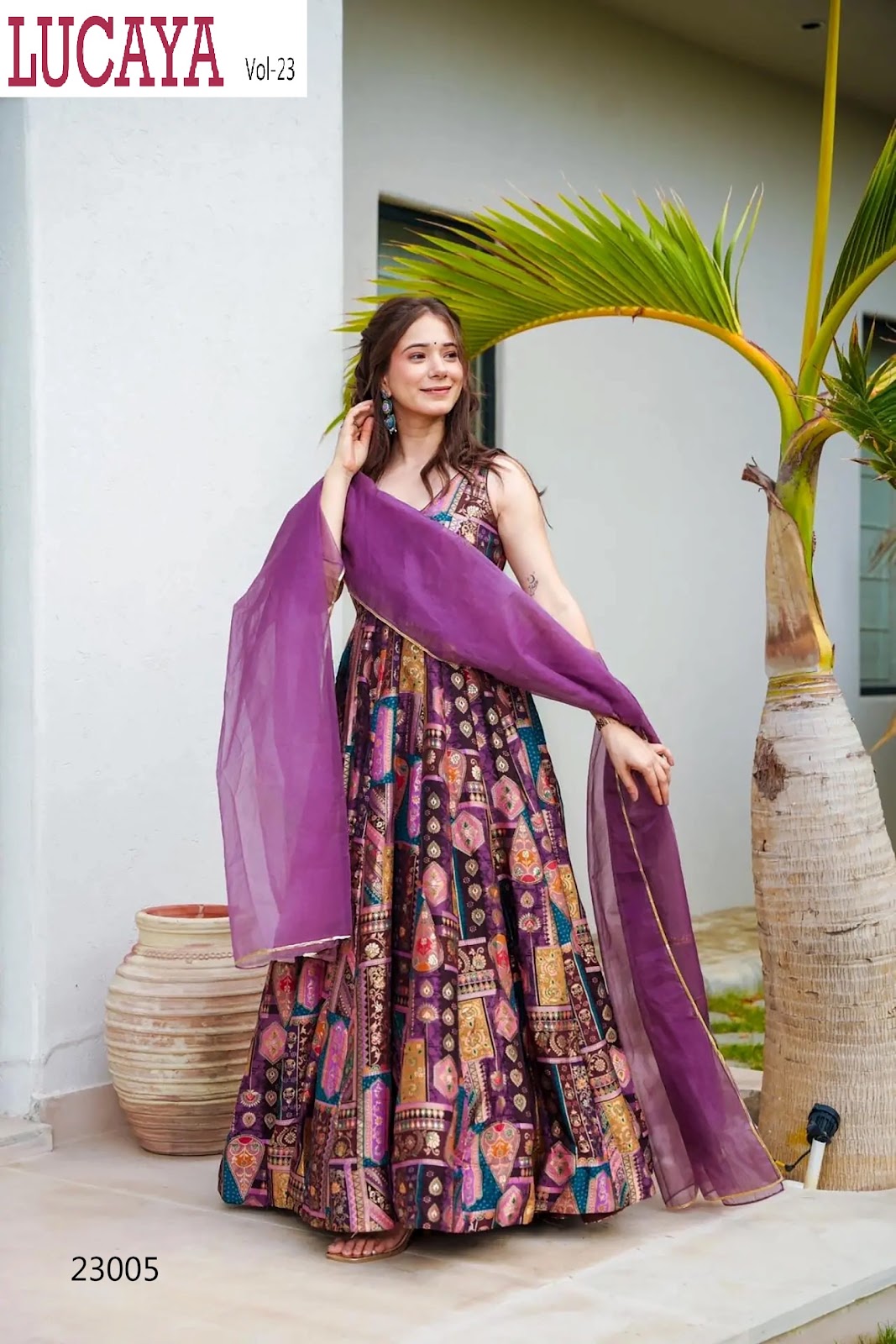 Vol 23 23001-23005 Lucaya Silk Gown Dupatta Set Supplier India