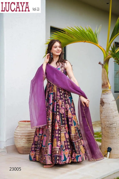 Vol 23 23001-23005 Lucaya Silk Gown Dupatta Set Supplier India