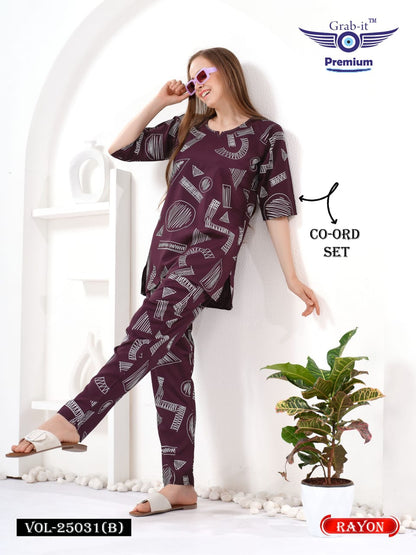 Vol 25031 B Grab It Rayon Co Ord Set Wholesaler Ahmedabad