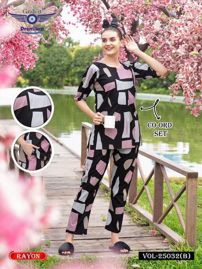 Vol 25032-B Grab It Rayon Co Ord Set Supplier Ahmedabad