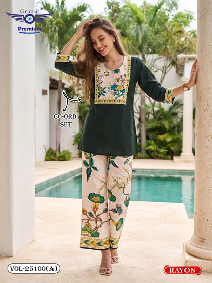 Vol 25100 A Grab It Rayon Co Ord Set Wholesaler Ahmedabad