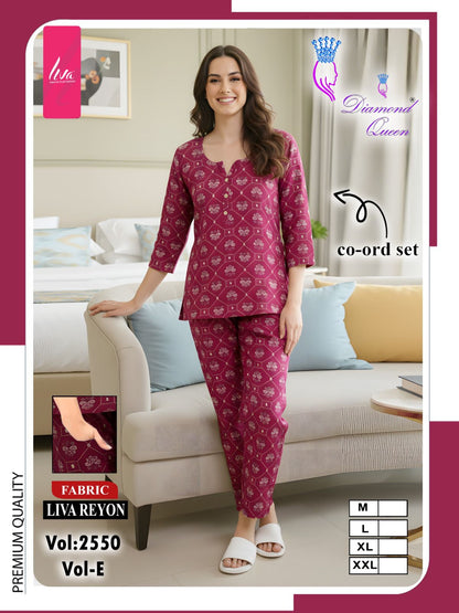Vol 2550 Diamond Queen Liva Reyon Co Ord Set Supplier Ahmedabad