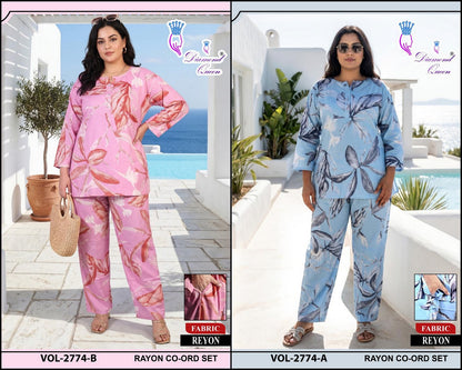 Vol 2768-2779 Diamond Queen Rayon 22Kg Co Ord Set Wholesaler Ahmedabad