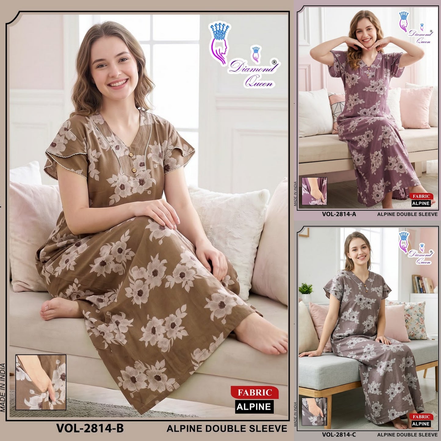 Vol 2808-2815 Alpine Diamond Queen Night Gowns Wholesaler Gujarat