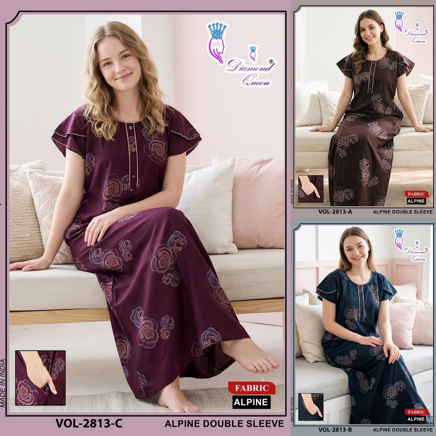 Vol 2808-2815 Alpine Diamond Queen Night Gowns Wholesaler Gujarat