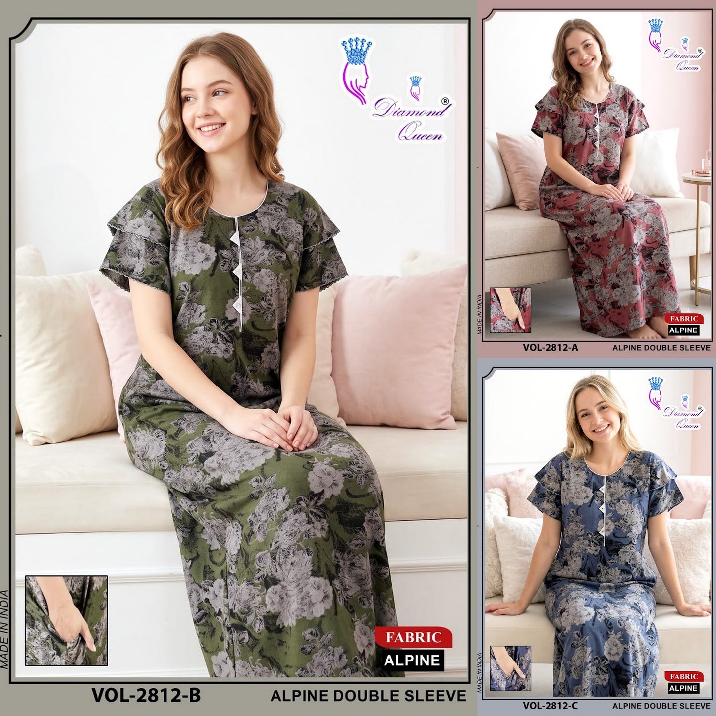 Vol 2808-2815 Alpine Diamond Queen Night Gowns Wholesaler Gujarat