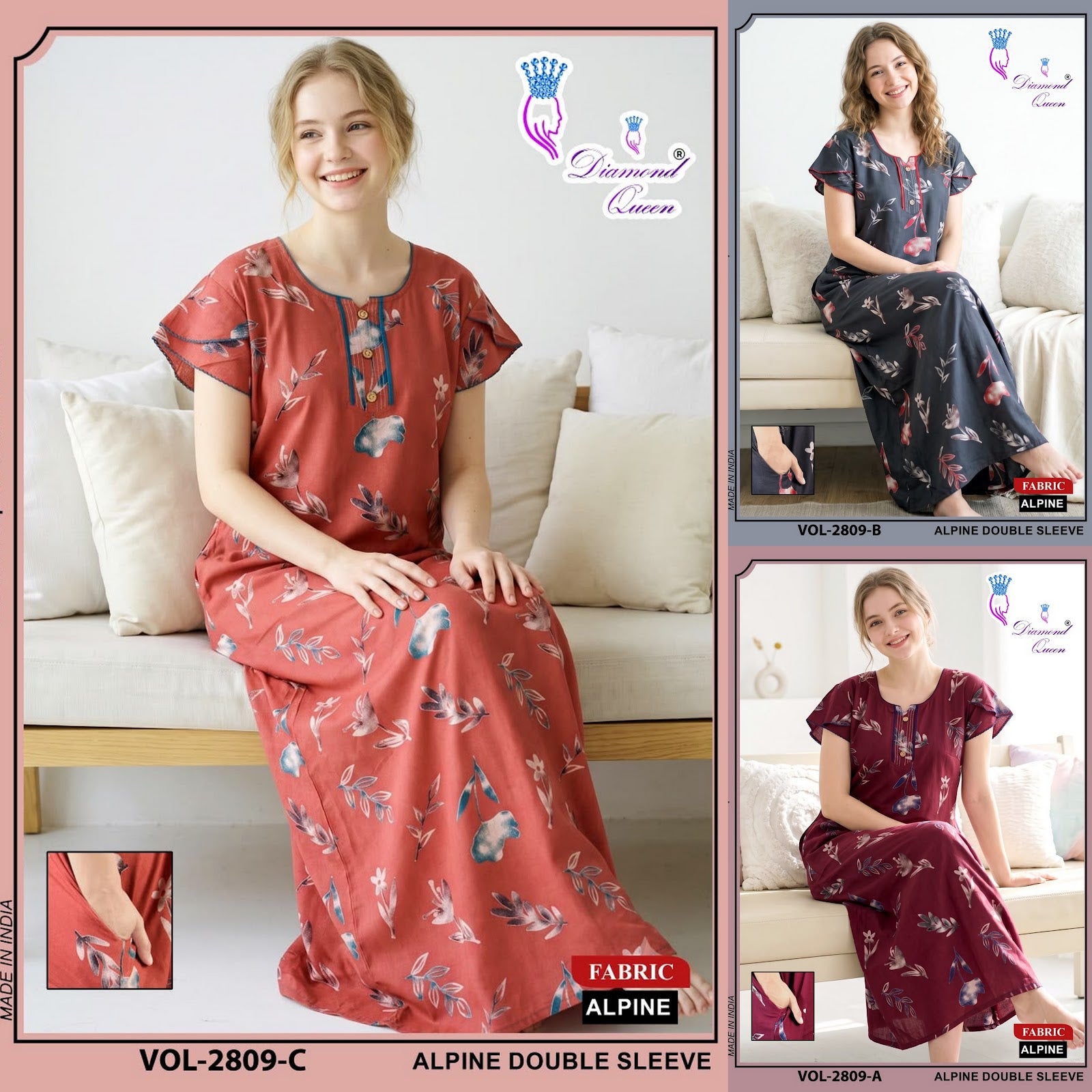Vol 2808-2815 Alpine Diamond Queen Night Gowns Wholesaler Gujarat