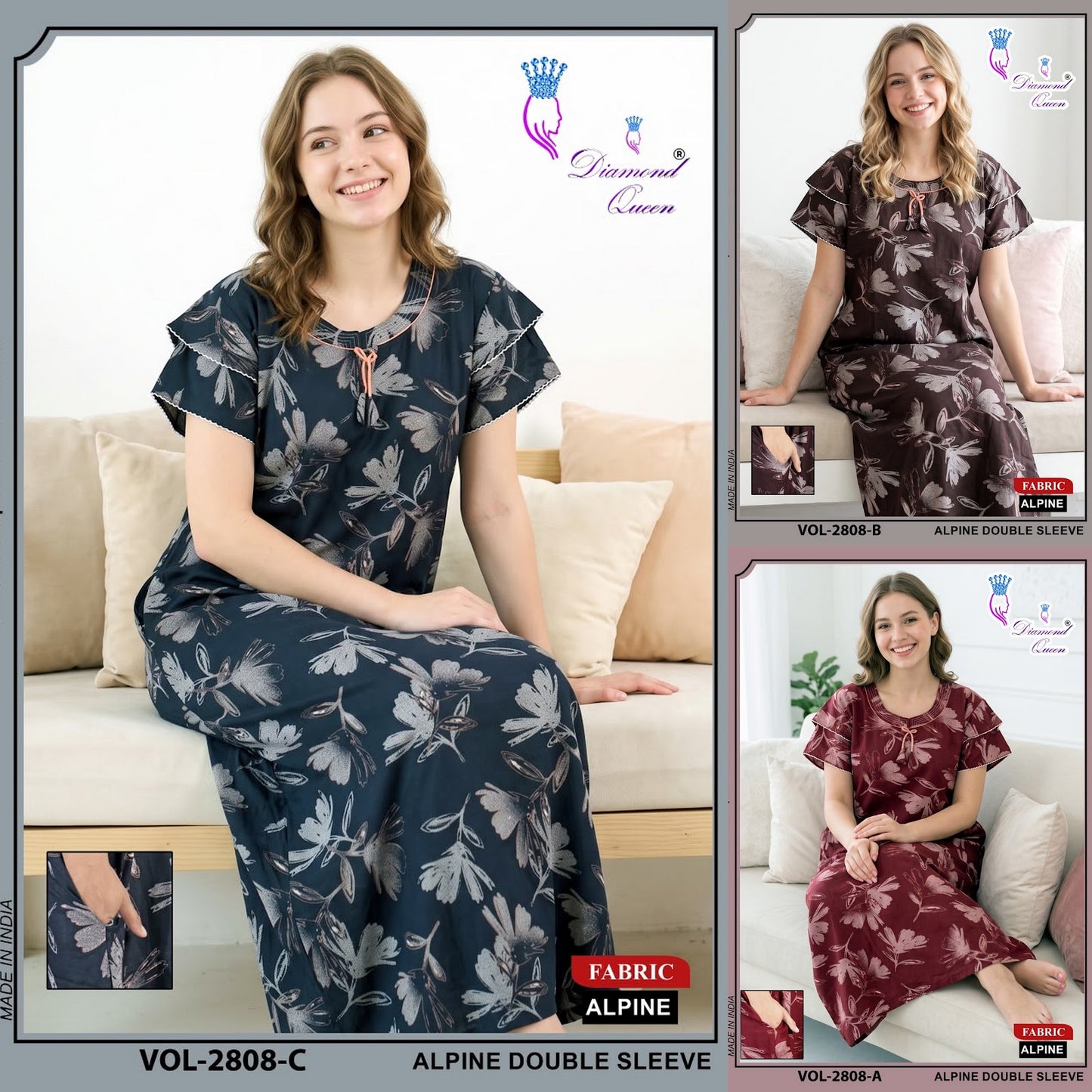 Vol 2808-2815 Alpine Diamond Queen Night Gowns Wholesaler Gujarat