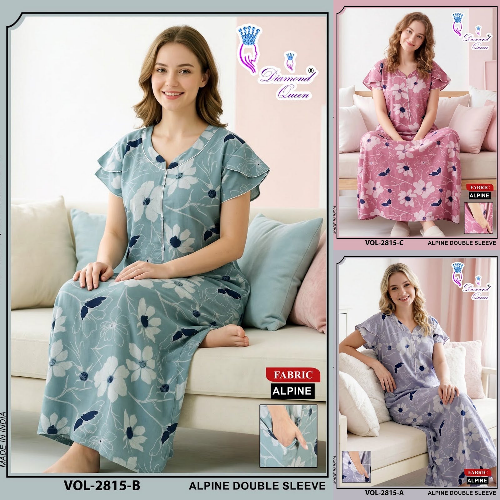 Vol 2808-2815 Alpine Diamond Queen Night Gowns Wholesaler Gujarat