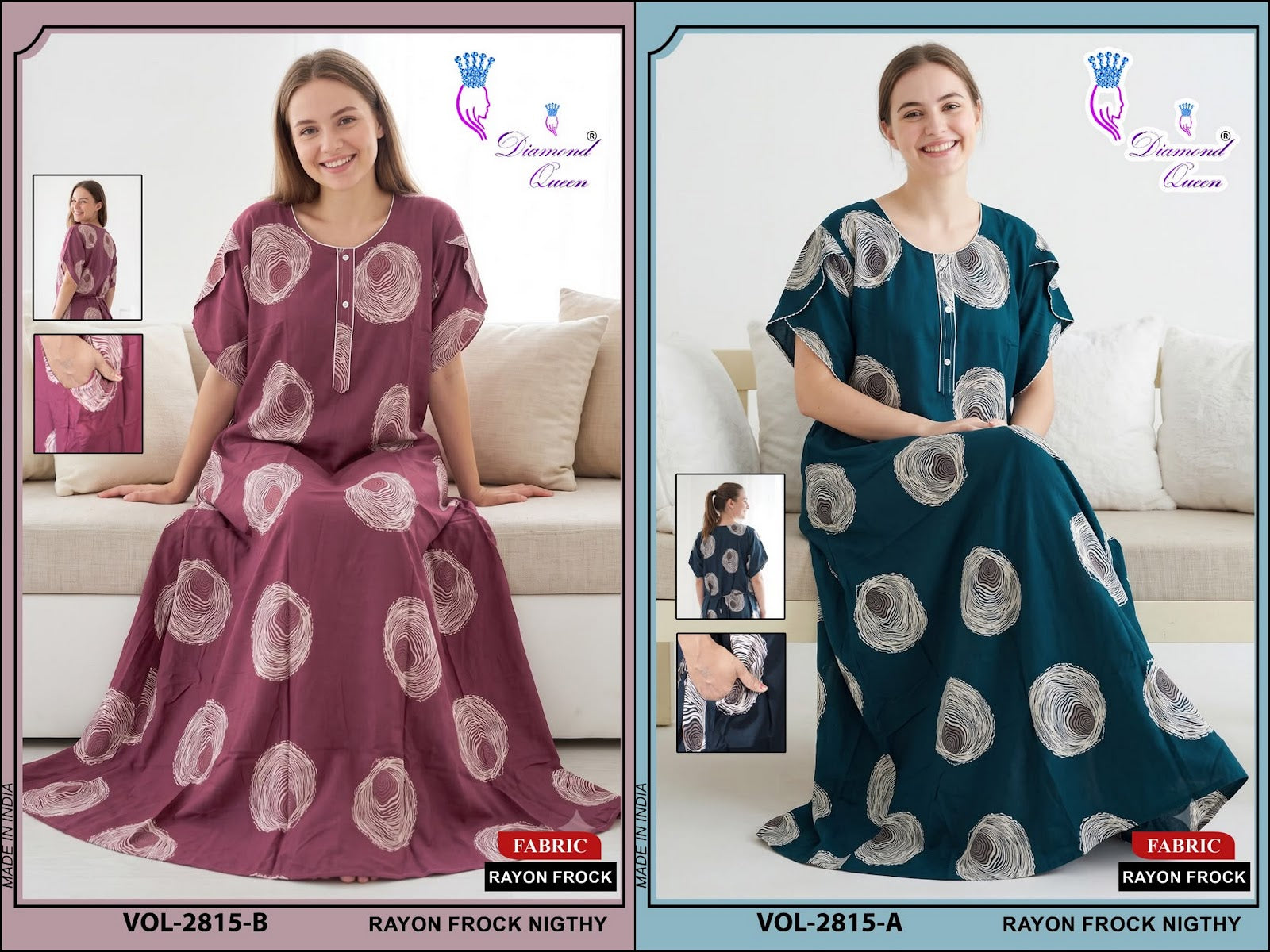 Vol 2808-2815 Diamond Queen Rayon 22Kg Night Gowns Manufacturer