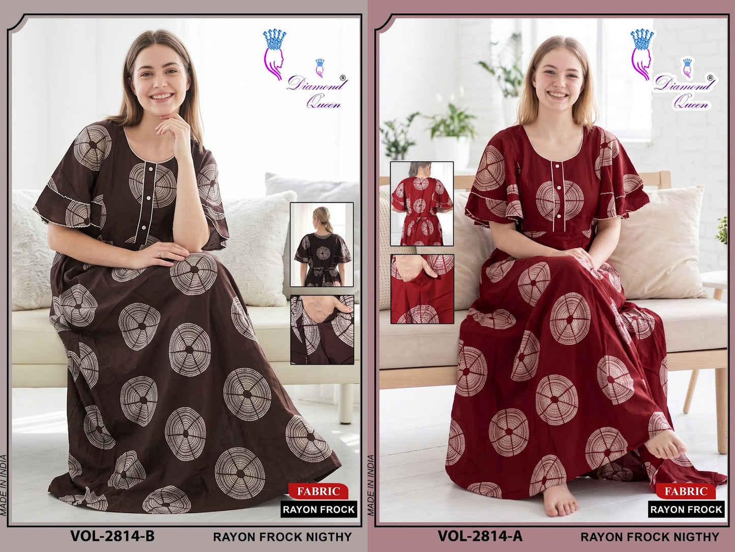 Vol 2808-2815 Diamond Queen Rayon 22Kg Night Gowns Manufacturer