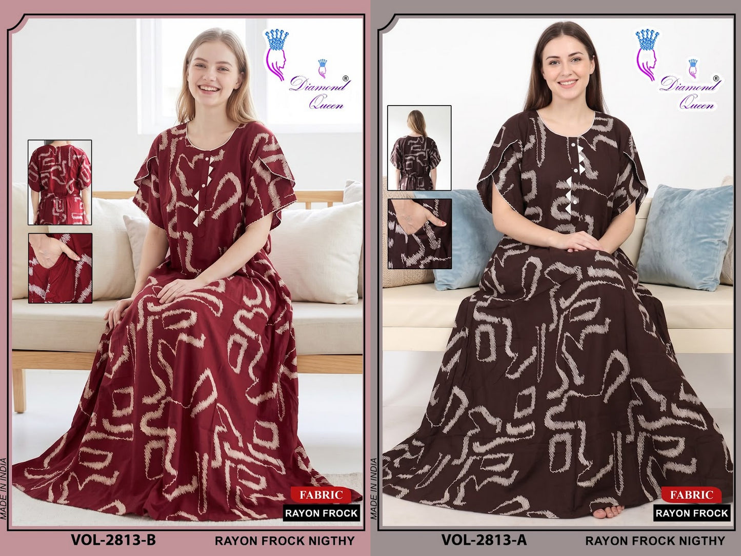 Vol 2808-2815 Diamond Queen Rayon 22Kg Night Gowns Manufacturer
