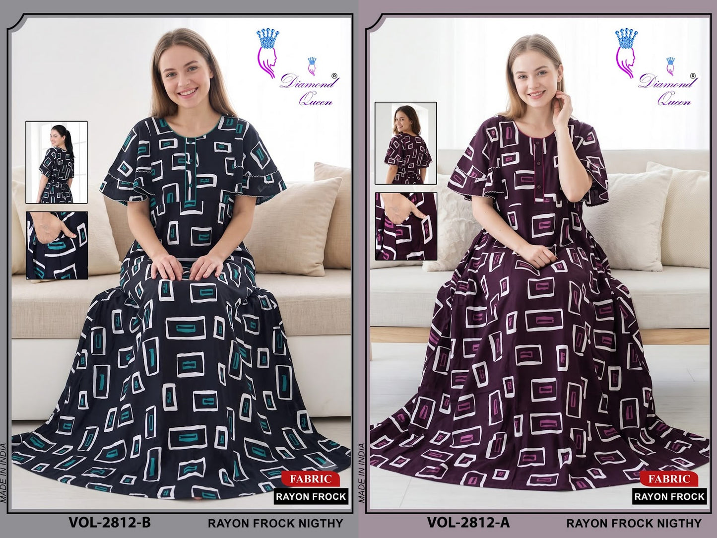 Vol 2808-2815 Diamond Queen Rayon 22Kg Night Gowns Manufacturer