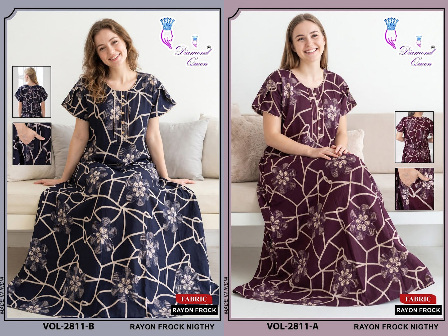 Vol 2808-2815 Diamond Queen Rayon 22Kg Night Gowns Manufacturer