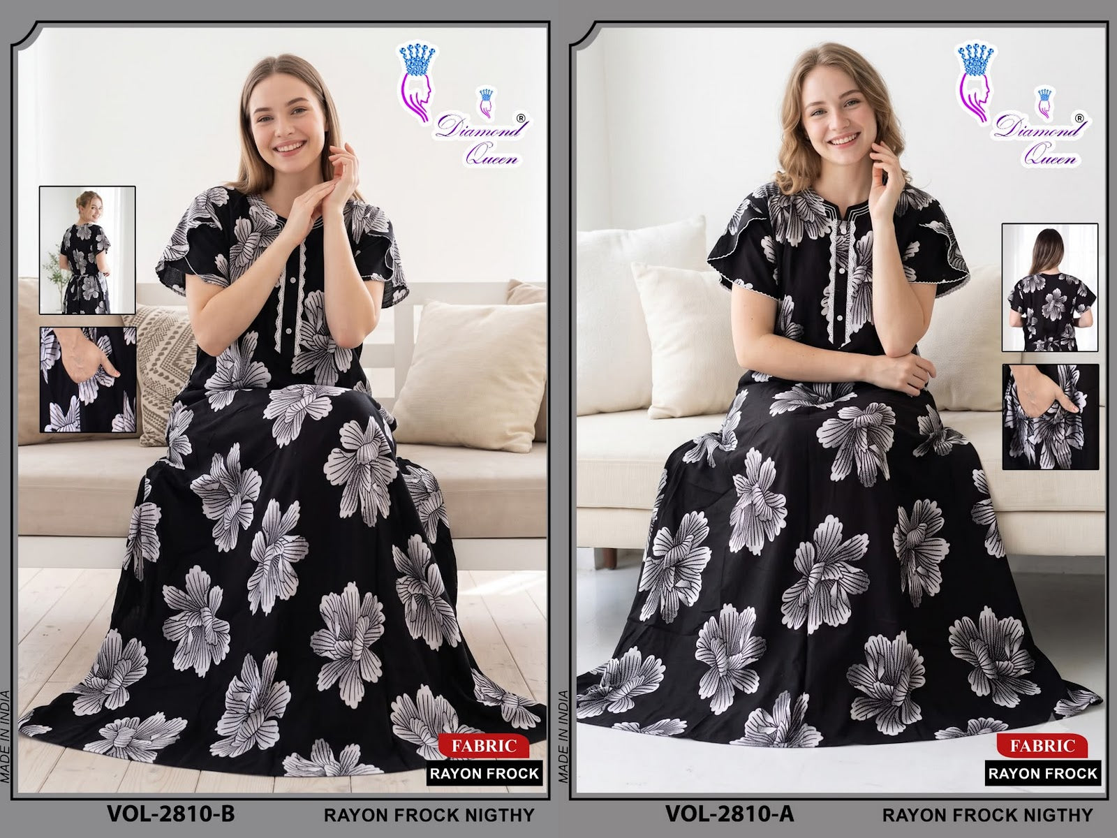 Vol 2808-2815 Diamond Queen Rayon 22Kg Night Gowns Manufacturer