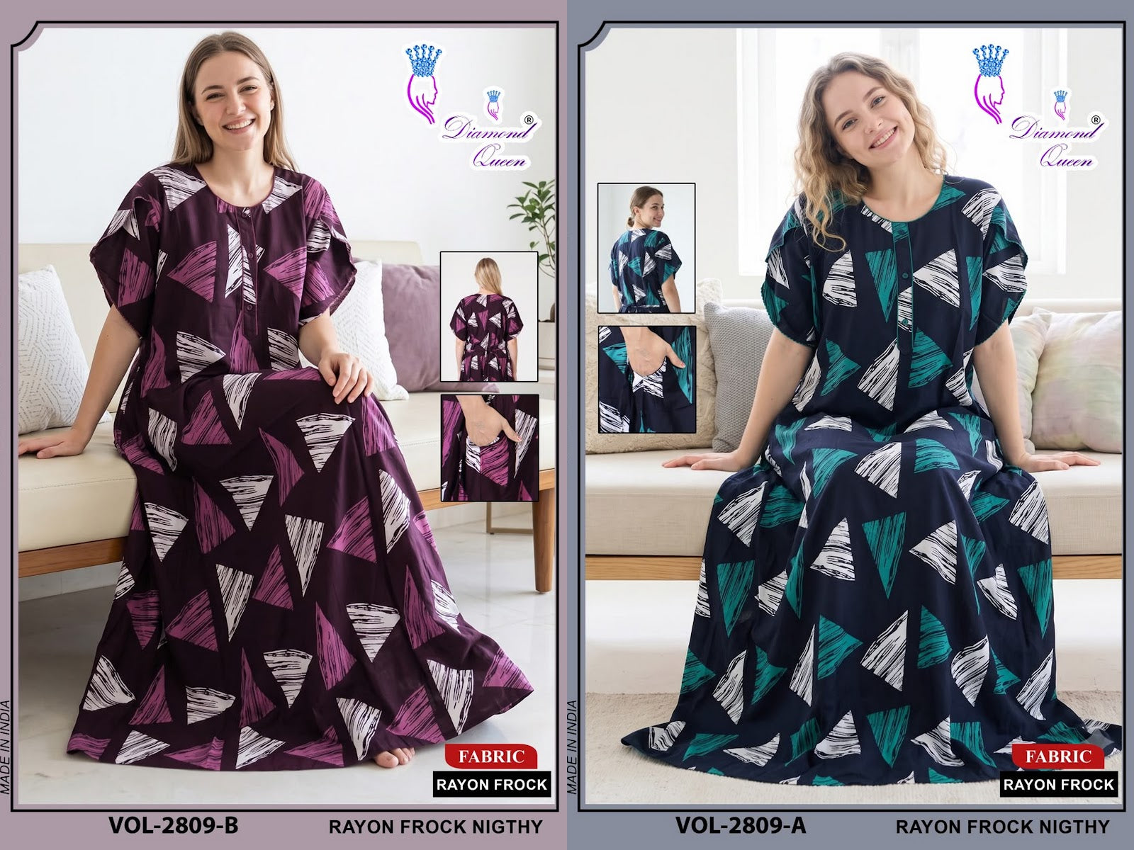 Vol 2808-2815 Diamond Queen Rayon 22Kg Night Gowns Manufacturer