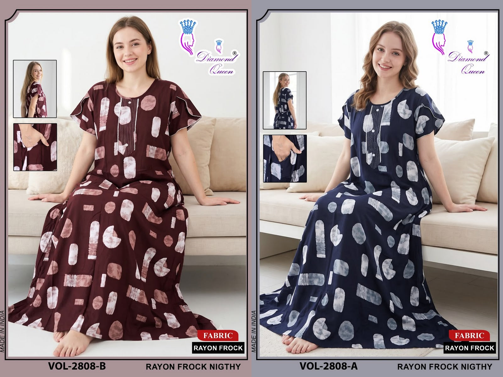 Vol 2808-2815 Diamond Queen Rayon 22Kg Night Gowns Manufacturer